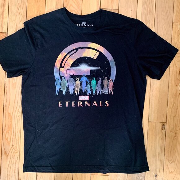 Y2K Marvel Tee Eternals Men's Large Black Movie T Shirt Avengers Cinema - Picture 1 of 5